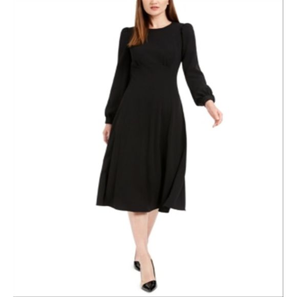 Calvin Klein Women's Puff Sleeve MIDI Dress Black Size 12 - Picture 4 of 4